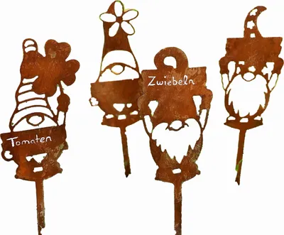 Produktbild von Edelrost Kräuterstecker zum selbst beschriften, Kräuterschild, Gartenzwerg SET 5Stück