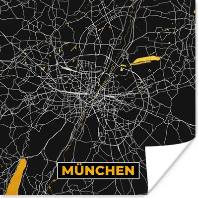 Produktbild von MuchoWow® Poster München - Gold - Stadtplan - Karte - Deutschland 50x50 cm - Wohnzimmerdekoration