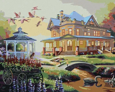 Produktbild von Zuty - Malen nach Zahlen - HAUS MIT PAVILLON UND SONNENUNTERGANG (D. RUSTY RUST), 40x50 cm, mit Keilrahmen (bereits gespannt)
