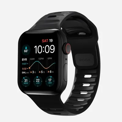 Produktbild von Nomad Sport Strap, Band, Sportuhr, Schwarz, Apple, Apple Watch Series 7, 6, SE, and all previous versions of Apple Watch, Aluminium, Gummi