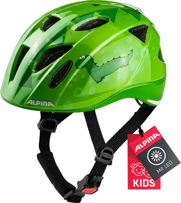 Produktbild von ALPINA XIMO - Leichter, Sicherer & Bruchfester Fahrradhelm Mit LED-Licht Für Kinder, Green Dino, 49-54 cm