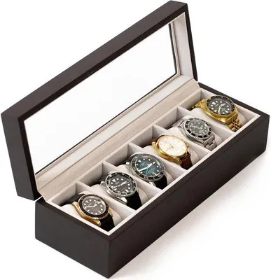 Produktbild von Famanu Uhrenbox für 6 Uhren mit Glasfenster - Holz