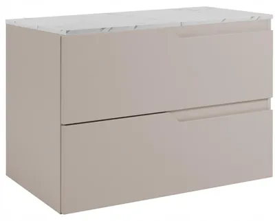 Produktbild von RODAN | Waschbeckenunterschrank Kaschmir 60 cm - Tischplatte in Weißmarmoroptik - 2 Schubladen - Hängend - MDF Fronten - MODERN