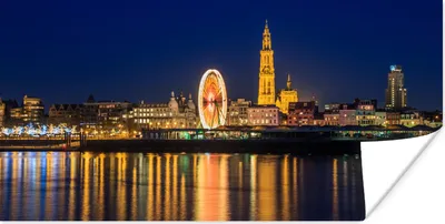 Produktbild von MuchoWow® Poster Skyline - Antwerpen - Nacht 160x80 cm - Foto Poster