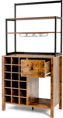 Produktbild von GOPLUS Buffetschrank Küchenschrank mit 18 Weinfächerm, Weinbarschrank mit Glashaltern, 4-stufig Vorratsschrank Küchenbuffet Küchenregal 160x78x40cm