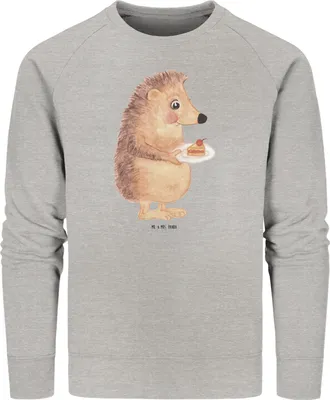 Produktbild von Mr. & Mrs. Panda Baumwoll Pullover Igel Kuchenstück Größe XXL - Heather Grey - Geschenk, Sweater, Geburtstagskuchen, Torte, Organic Baumwolle, Kuchen Backen, Bio, Sweatshirt