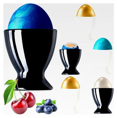 Produktbild von Set aus 6 schwarzen und weißen Eierbechern aus Glas
