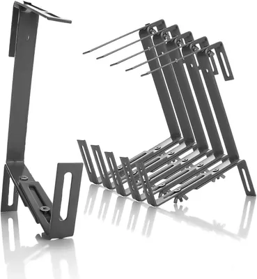 Image de Supports pour jardinières, lot de 6, couleur anthracite, pour balcon et rambardes. Fixation facile pour pots et jardinières, modèle à 3 compartiments