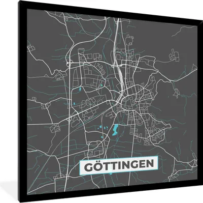 Produktbild von MuchoWow® Gerahmtes Poster Stadtplan - Deutschland - Blau - Göttingen - Karte 40x40 cm - Poster mit Schwarzem Bilderrahmen Wandposter Rahmen Foto Bilder - Mit Rahmen - Wanddekoration Schlafzimmer