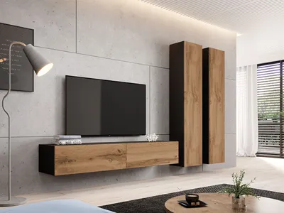 Immagine prodotto di Parete attrezzata per soggiorno ASHTON 4 - nero / rovere wotan