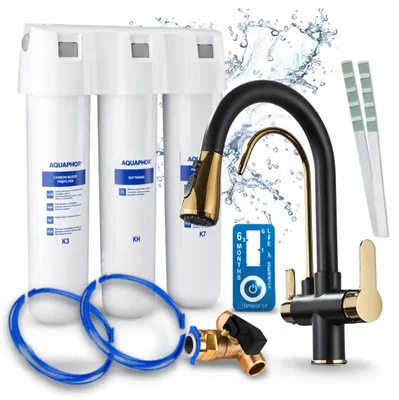 Produktbild von Ari 3-Wege-Küchenarmatur Nordic, Messing, Ausziehbare Spültischarmatur Im Set Mit Aquaphor Wasserfiltersystem, 360° Schwenkbar