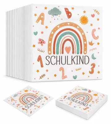 Servietten für den ersten Schultag, 40 St., Regenbogen-Deko