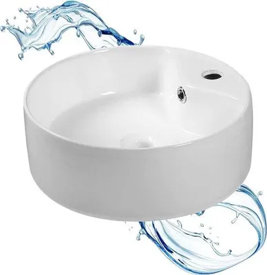 Produktbild von Keramische runde Badewanne-WC-Waschbecken - hochglanz weiß - Abmessungen 40 x 40 x 15 cm - Arbeitsplatte für Badkammer- und Toilettenmöbel