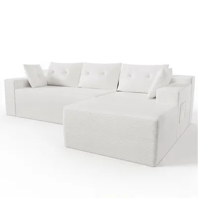 Produktbild von GLP Modulares Ecksofa 256 cm aus Cord, 4-Sitzer mit Chaiselongue rechts, Taschenfederkern, 5 Kissen, Seitentaschen, vakuumverpackt & montagefrei