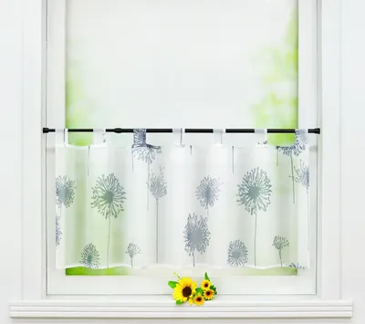Produktbild von Joyswahl Scheibengardinen mit Schlaufen Voile Bistrogardine mit Löwenzahnmuster Küchengardine Kurzstore HxB 45x90 cm
