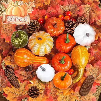 Produktbild von Künstliche Kürbis Herbst Deko Set Thanksgiving Dekoration 88 Stück