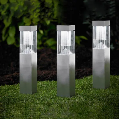 Produktbild von MeLiTec 3er-Set Solar-Gartenleuchte SO27, Edelstahl matt gebürstet, LED-Outdoor-Solarlampe, Gartenlampe, 34 cm hoch, bis zu 8h Leuchtdauer