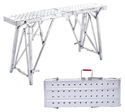 Imagen del producto de Banco de trabajo portátil y escalera - Altura ajustable de 81 a 114 cm - Capacidad de carga de 150 kg