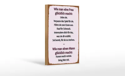 Produktbild von Holzschild Wie man Frau glücklich macht, 18x12 cm, Holzschilder Spruch Glück Weisheit
