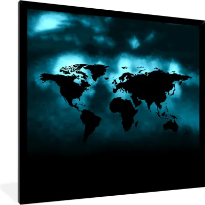 Produktbild von MuchoWow® MuchoWow® Gerahmtes Poster Weltkarte - Schwarz - Blau 40x40 cm - Poster mit zchwarzem Bilderrahmen - Mit Rahmen - Wanddekoration Schlafzimmer