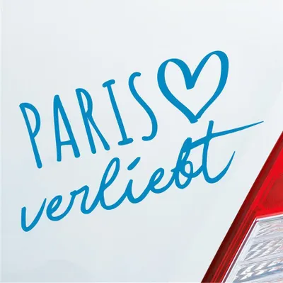 Produktbild von Auto Aufkleber Paris verliebt Herz Stadt Heimat Liebe Car 19x10 cm Hellblau Sticker Heckscheibenaufkleber