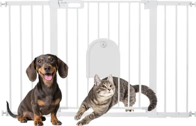 Image de Barrière de sécurité pour chiens PawHut, barrière de protection, barrière de sécurité pour porte, en métal et ABS, blanche