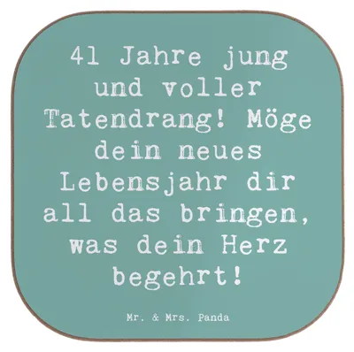 Produktbild von Mr. & Mrs. Panda Holzuntersetzer Spruch 41. Geburtstag Tatendrang - Meeresbrise - Geschenk, bieruntersetzer, Happy Birthday, gläseruntersetzer, Feier, Meilenstein, runder