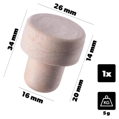 Produktbild von Synthetischer Flaschenverschluss - Pilzkorken für Flaschen - 1,6 cm Durchmesser - Kunststoff - Lebensmittelecht - 1 Stück - Braun