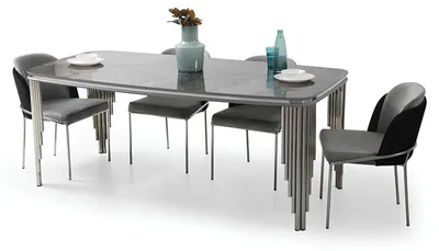Produktbild von Graue Esszimmermöbel Luxus Essgruppe Esstisch Stühle Essecke Set 5tlg