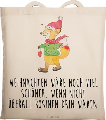 Produktbild von Mr. & Mrs. Panda Tote Bag Fuchs  Schlittschuhe - Transparent - Geschenk, Weihnachten, Weihnachtsmann, Winter, Weihnachtsbaum, Einkaufstasche, Heiligabend, Schultasche