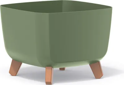 Produktbild von Prosperplast Gracia Square Blumentopf mit abnehmbaren Beinen inkl. Einsatz für Innen- und Außenbereich Pflanzgefäß Quadratisch Kunststoff UV-beständig 29x29x22cm Erdgrün