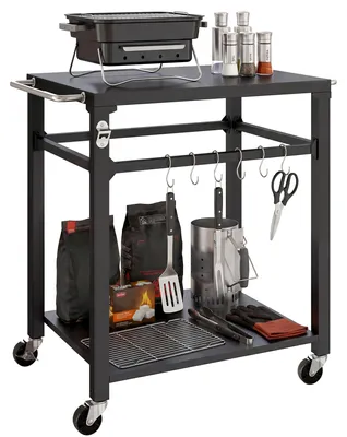 Produktbild von Outsunny Grillwagen 2-Etagen Grilltisch mit Metalloberfläche, Haken, Griff