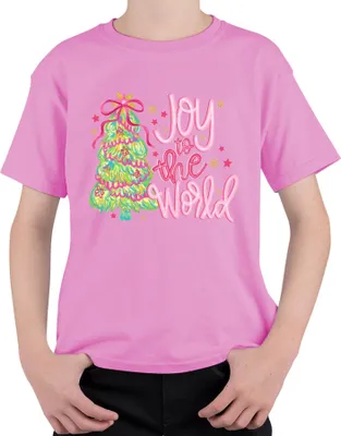 Produktbild von Joy to the World Weihnachtsbaum Weihnachten Geschenk Pink Glitzer Uni Kinder T-Shirt, Pink, 128