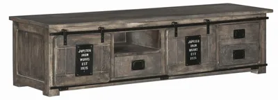 Immagine prodotto di MASSIVMOEBEL24 | mobile TV in legno di Mango 200x55x50 grigio scuro laccato RAILWAY #251