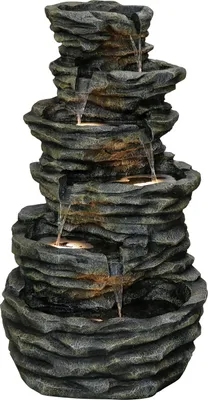 Produktbild von Dehner Gartenbrunnen Roccia, LED Beleuchtung warmweiß, Steinoptk, inkl. Pumpe / Trafo, 72 x 75 x 120 cm, 30 kg, Polyresin, braun / grau