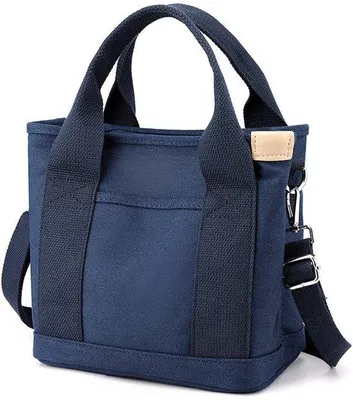 Image de Sac à bandoulière noir et bleu à trois compartiments - Idéal pour le travail ou les courses - 23 x 21 x 15 cm - Pièce unique