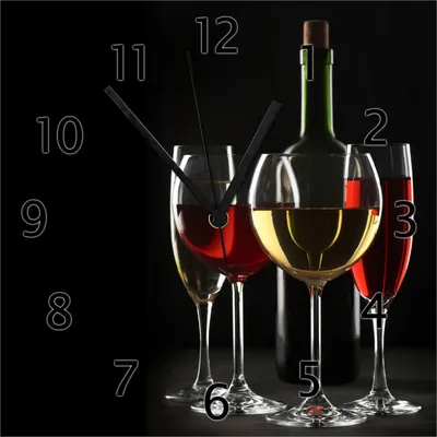 Produktbild von Wallario Design Wanduhr Weinverkostung am Abend aus Echtglas, Größe 30 x 30 cm