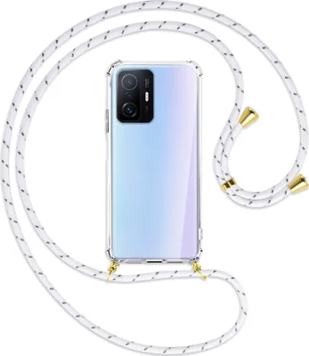 Produktbild von Handykette Backcover-Schutzhülle mit Band (Metall goldfarben) für Xiaomi Mi 11T - weiß/grau
