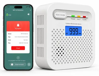 Imagen del producto de Detector de monóxido de carbono - Detector CO WiFi - Alarma 85 dB - Pantalla LCD - Batería de litio 10 años