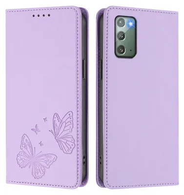 Image de Étui en cuir pour Samsung Galaxy Note 20, motif papillon en relief, étui portefeuille à rabat avec support, violet clair