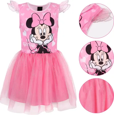 Produktbild von DISNEY Minnie Mouse Rosa Kleid mit Tüll und kurzen Ärmeln, Mädchenkleid 128-134