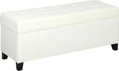 Image de HOMCOM Banc de rangement 112L banquette bout de lit coffre de rangement avec siège capitonné, tissu de lin, pour salon, chambre, entrée, 120 x 40 x 48 cm, crème