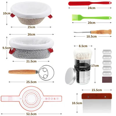 Image de Kit de démarrage pour la pâtisserie - Ensemble de spatules en silicone pour pâte - Plus de 12 pièces - Ustensiles antiadhésifs pour la pâtisserie - Idéal pour les pains au levain et les pâtisseries - Disponible en plusieurs couleurs