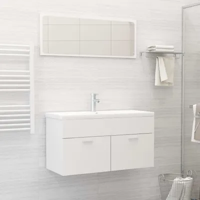 Zdjęcie produktu dla Maison Exclusive - Zestaw mebli łazienkowych, 2 elementy, biały, płyta drewniana