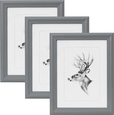 Three gray picture frames with deer illustrations are arranged in a staggered formation.