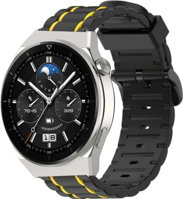 Produktbild von Strap-it Huawei Watch GT 3 Pro 46mm Sportschnallenarmband (Schwarz/Gelb)