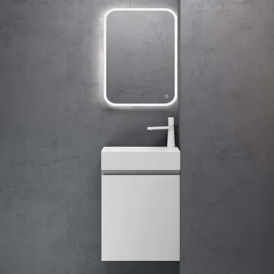 Immagine prodotto di doporro Set Mobile Bagno con Lavabo e Specchio LED Mobiletto Bagno Sospeso per WC Ospiti 46x26x63cm Bianco opaco, Lavabo da Parete Bianco, Seria Pisa02