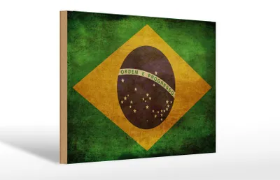 Produktbild von Holzschild Flagge Brasilien, 30x20 cm, Holzschilder Fahne Nationalität