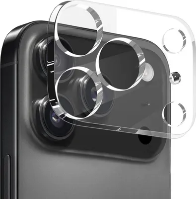 Close-up of a smartphone camera lens protector placed over the camera module of a smartphone.
