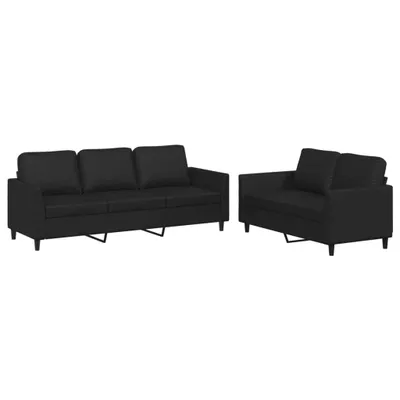 Produktbild von 2-tlg. Sofagarnitur mit Kissen Schwarz Kunstleder